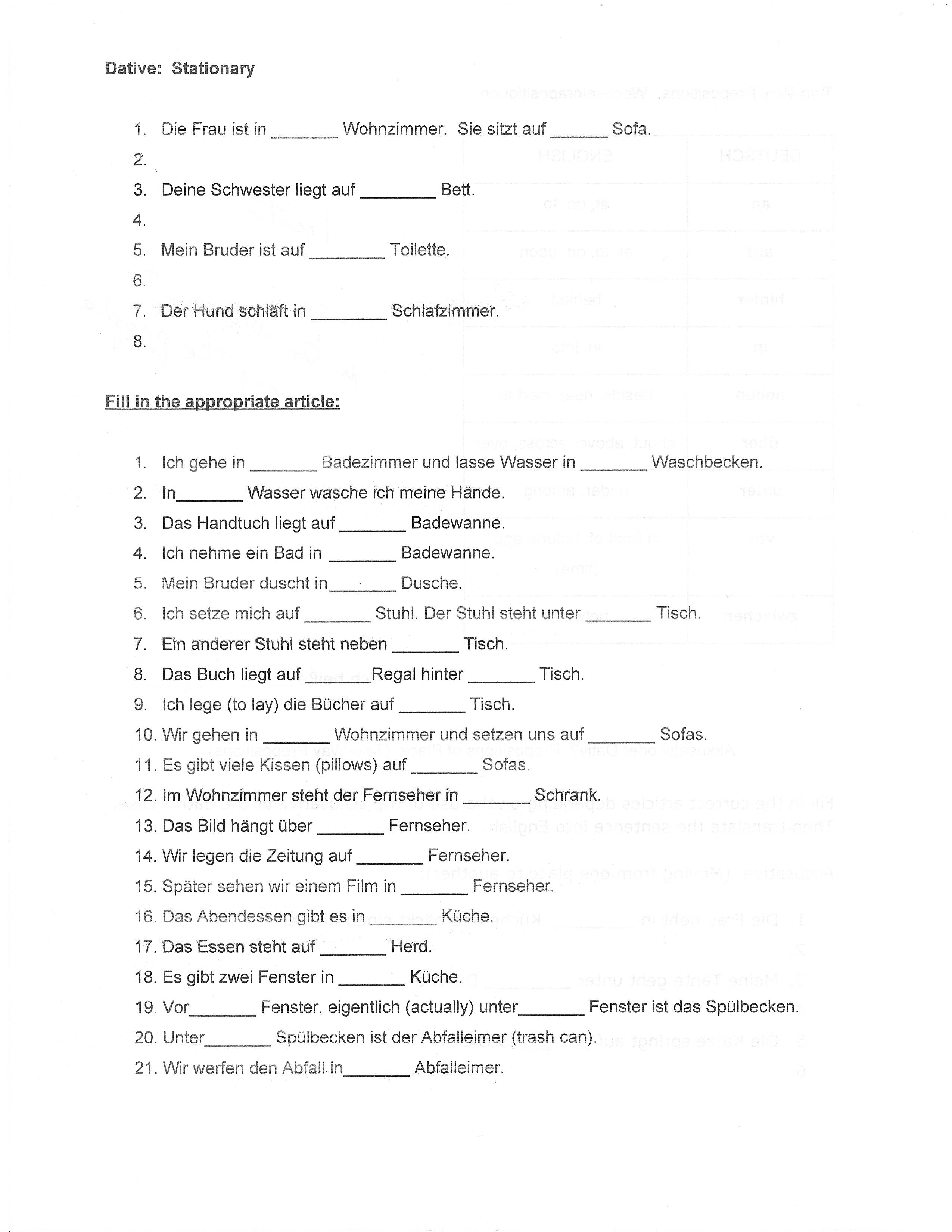 German Possessive Articles Chart